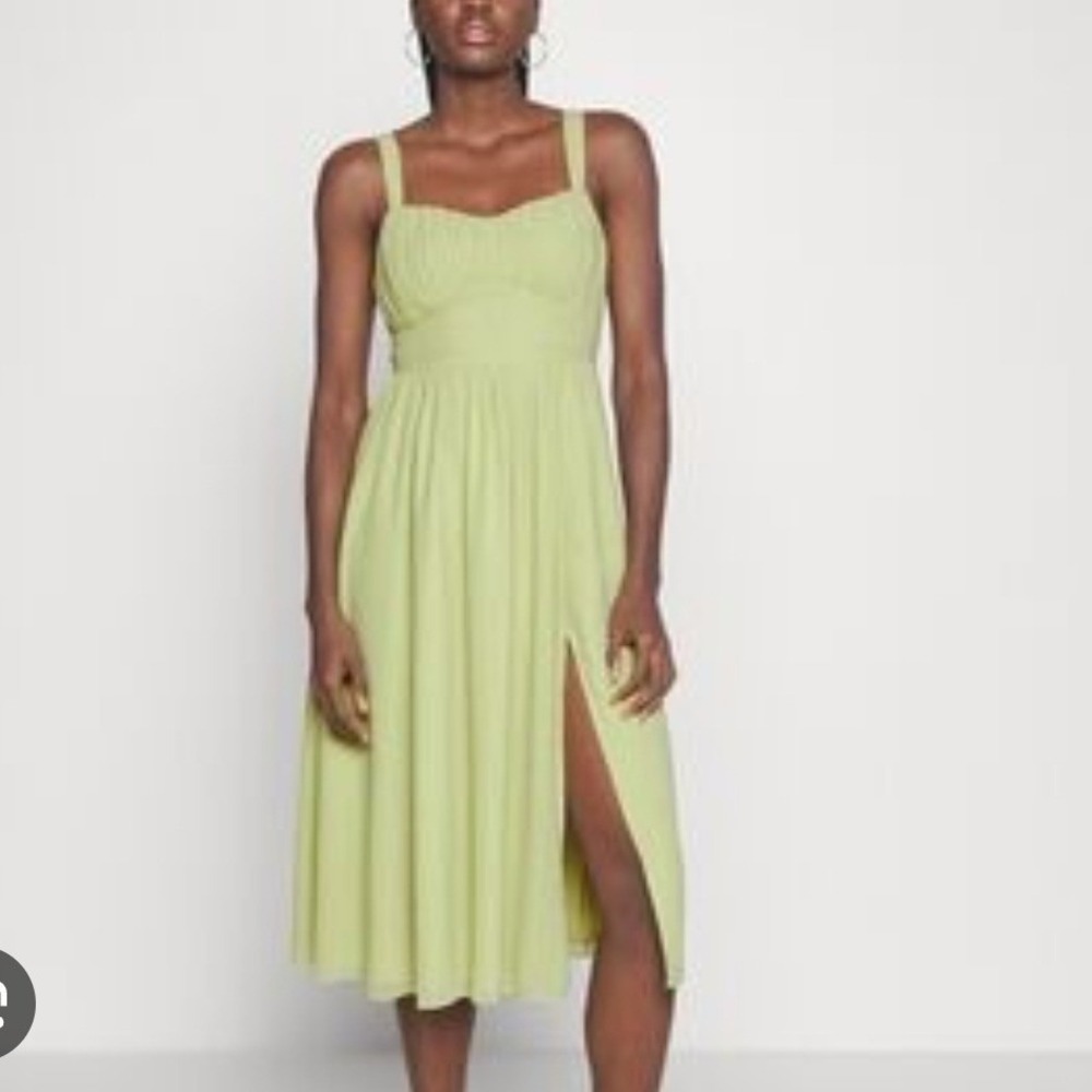 Abercrombie Fitch Midi Dress Light Green‎ Smocked Bodice Square Neck Side Slit
